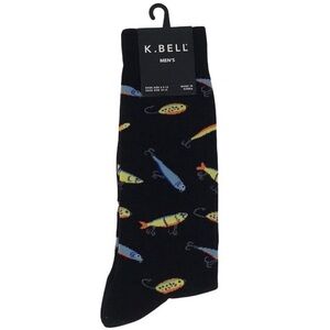 Men's Black Fishing Lure Socks - Novelty Fish Pattern- K.BELL 🧦🧦